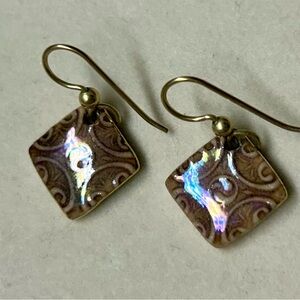Artisan Iridescent Patterned Tile Earrings